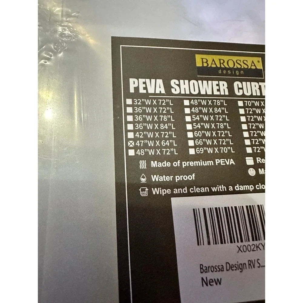 Barossa Design RV Shower Curtain Liner with 3 Magnets - 47